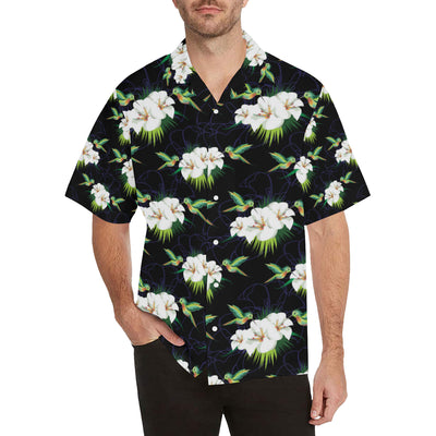 Hummingbird with Flower Pattern Print Design 03 Men's Hawaiian Shirt
