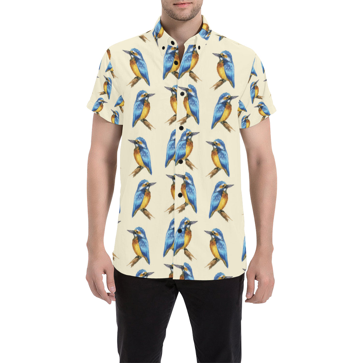 Kingfisher Pattern Print Design 01 Men's Short Sleeve Button Up Shirt