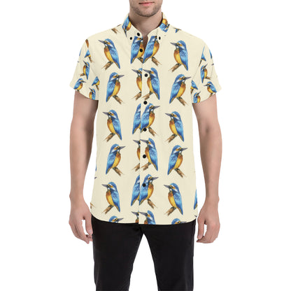 Kingfisher Pattern Print Design 01 Men's Short Sleeve Button Up Shirt