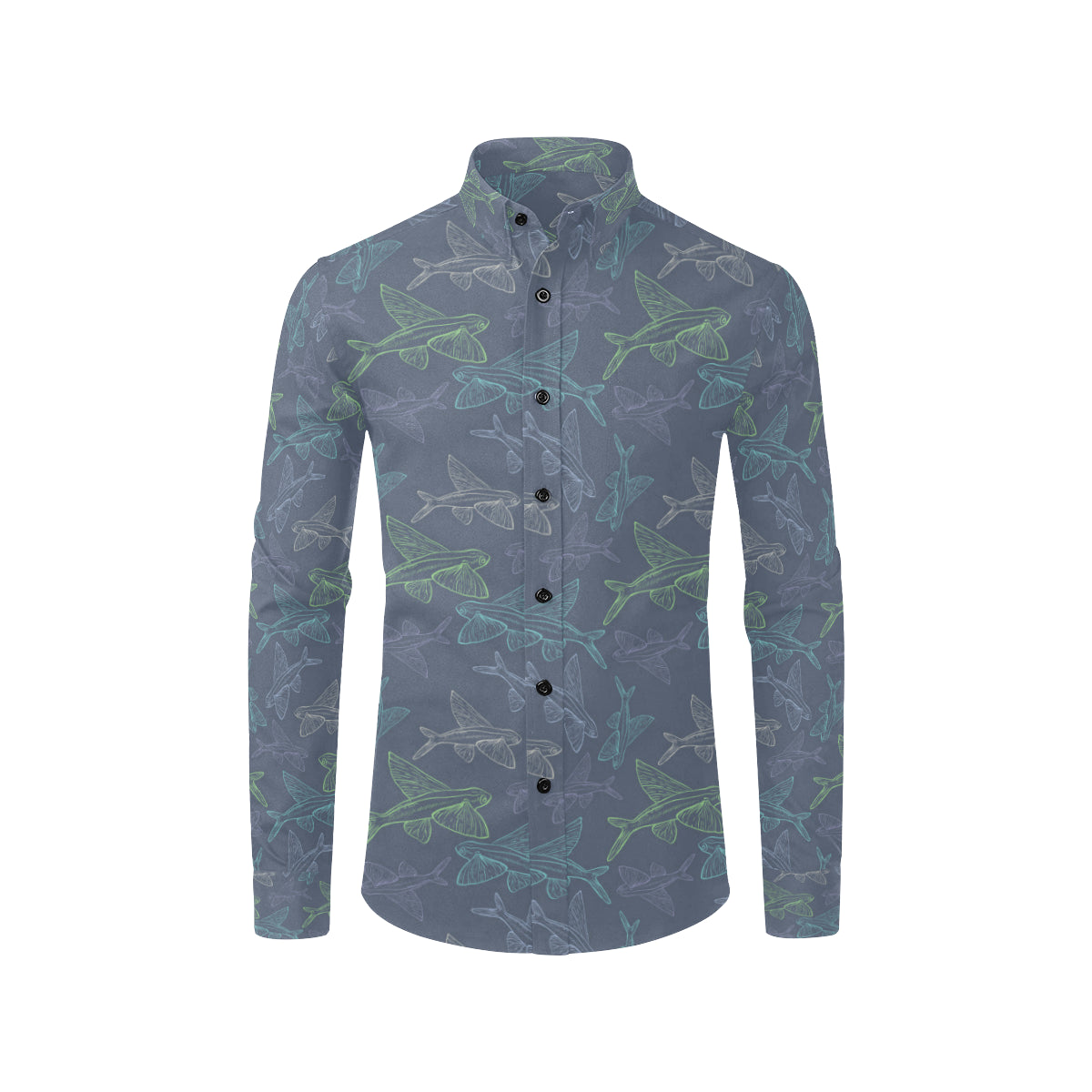 Flying Fish Pattern Print Design 02 Men's Long Sleeve Shirt
