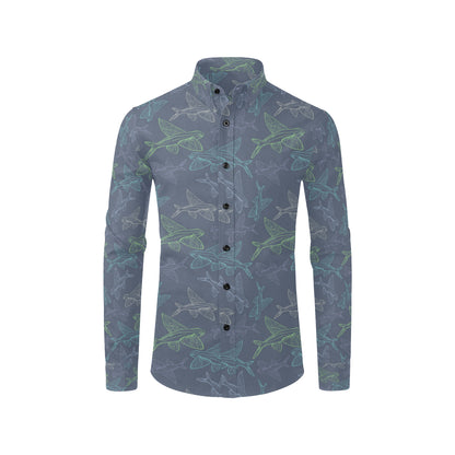 Flying Fish Pattern Print Design 02 Men's Long Sleeve Shirt