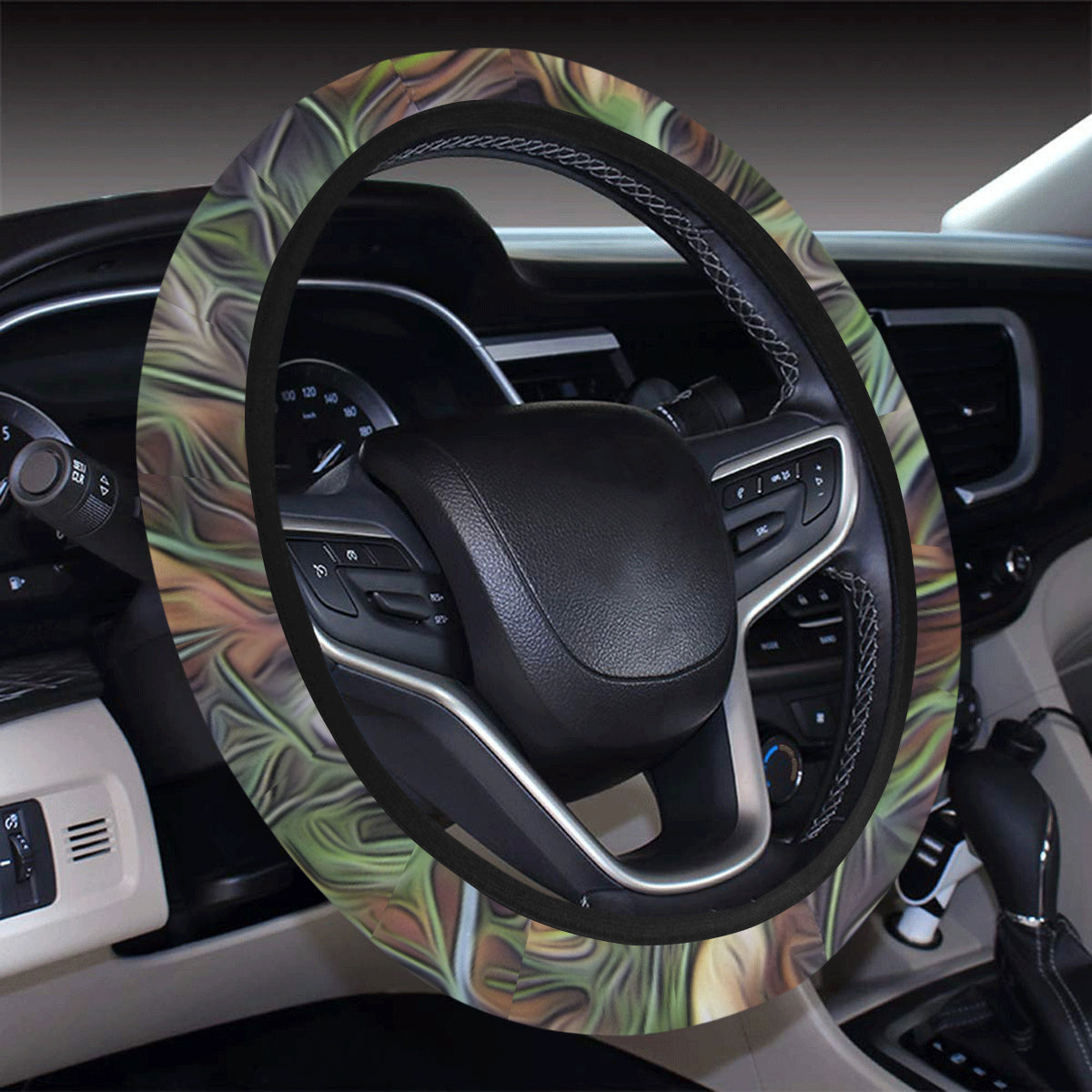 Camouflage Realistic Tree Print Steering Wheel Cover with Elastic Edge