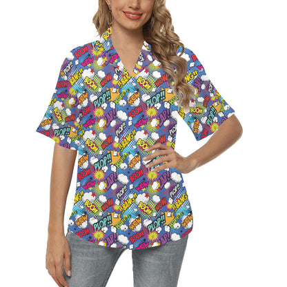 Comic Book Pattern Print Design 02 Women's Hawaiian Shirt