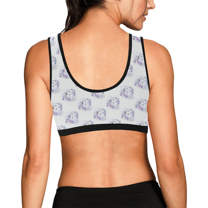 Wolf with Flower Print Design Sports Bra