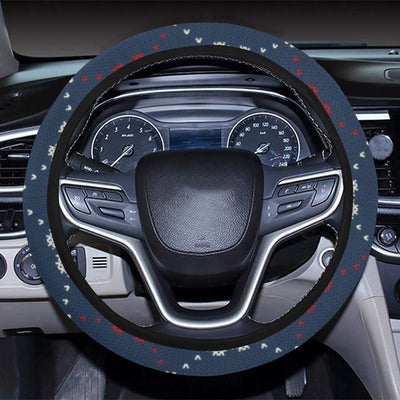 Heart Knit Pattern Print Design HE05 Steering Wheel Cover with Elastic Edge