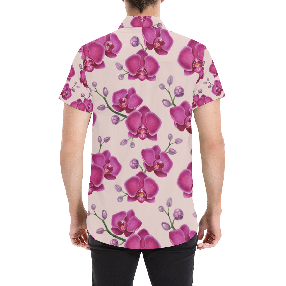 Orchid Pattern Print Design A02 Men's Short Sleeve Button Up Shirt
