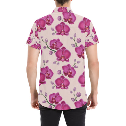 Orchid Pattern Print Design A02 Men's Short Sleeve Button Up Shirt