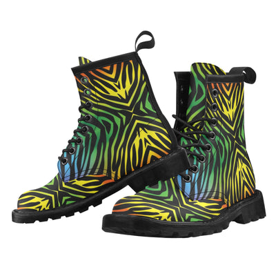 Rainbow Zebra Themed Print Women's Boots