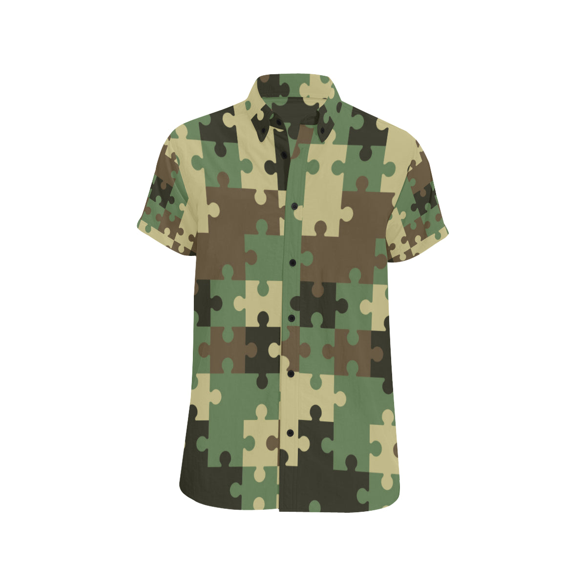 Puzzle Camo Pattern Print Design A03 Men's Short Sleeve Button Up Shirt