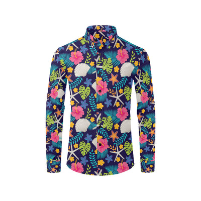 Beach Seashell Floral Theme Men's Long Sleeve Shirt