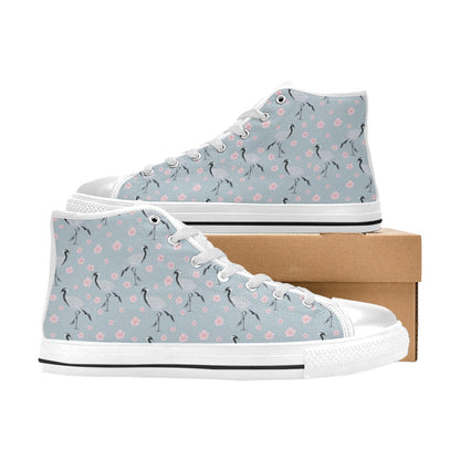 Sakura Bird Print Design LKS304 High Top Women's White Shoes