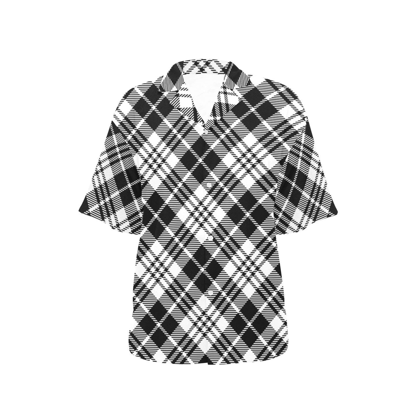 Plaid Black White Pattern Print Design A02 Women's Hawaiian Shirt