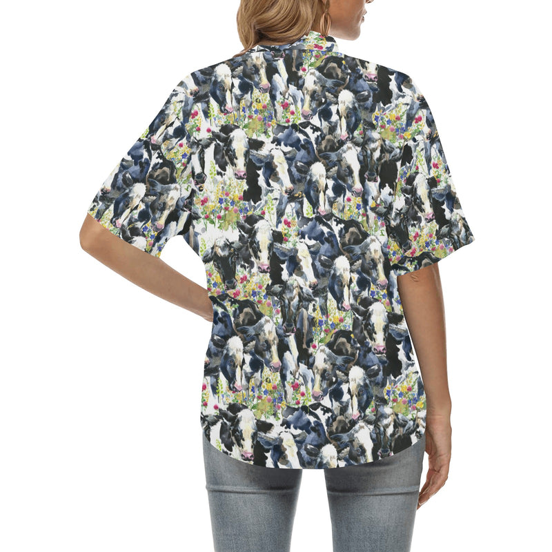 Cow Watercolor Print Pattern Women's Hawaiian Shirt