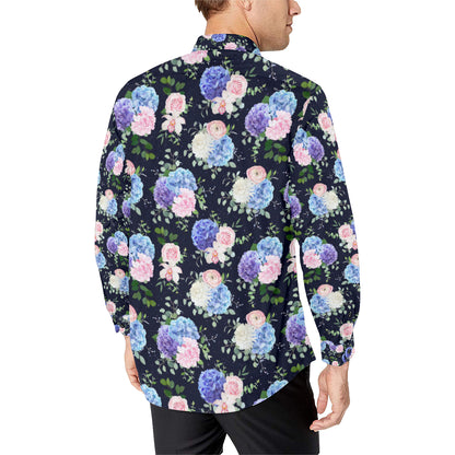 Hydrangea Pattern Print Design HD01 Men's Long Sleeve Shirt