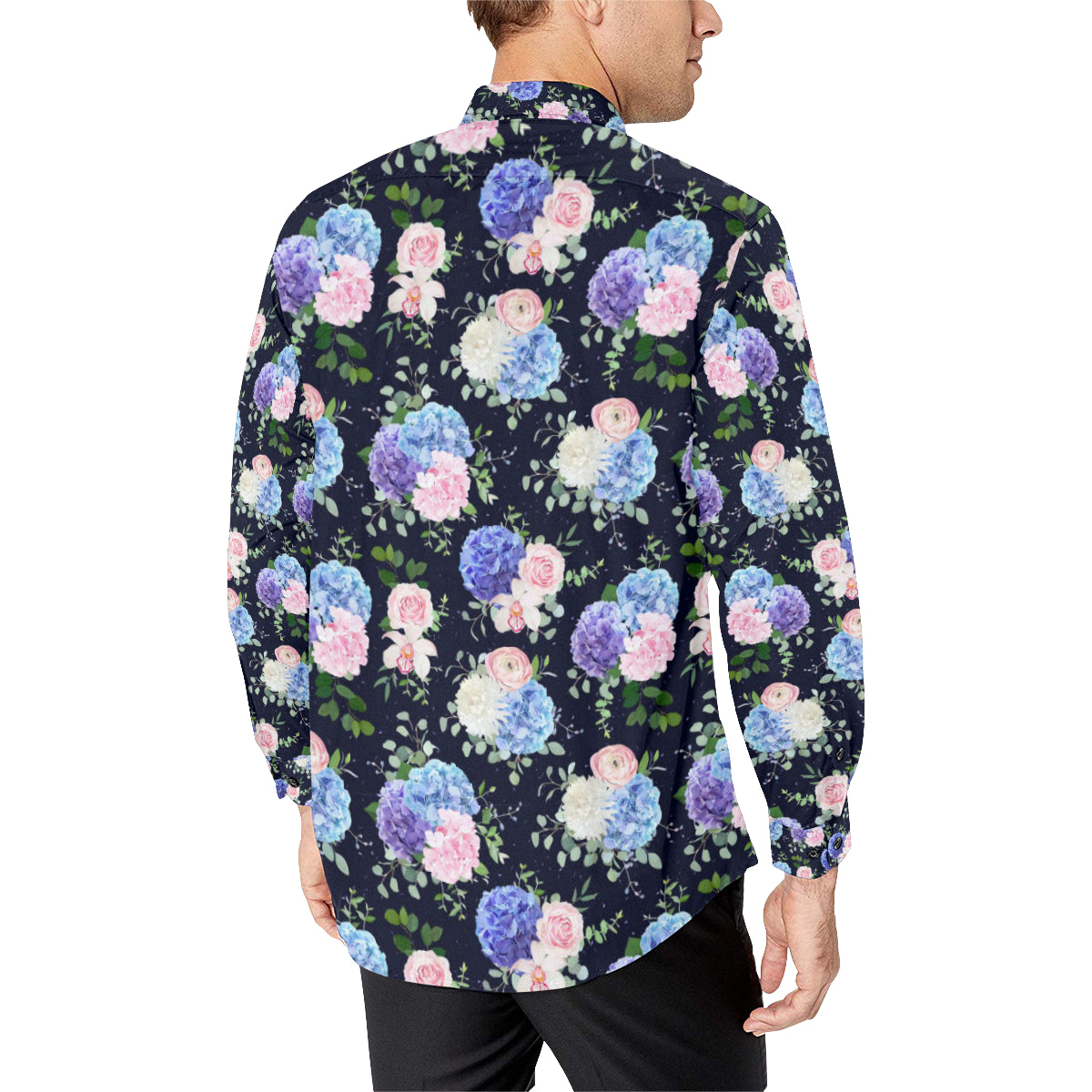 Hydrangea Pattern Print Design HD01 Men's Long Sleeve Shirt