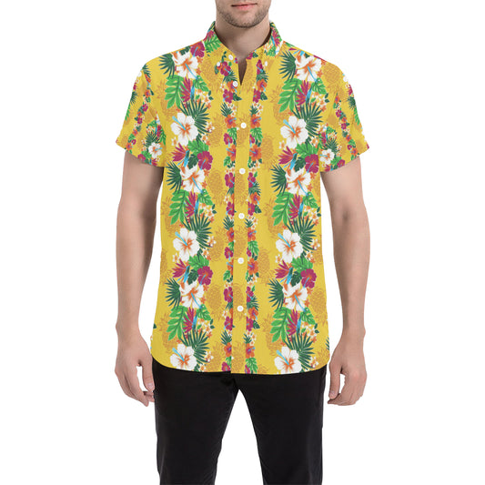 Hawaiian Themed Pattern Print Design H09 Men's Short Sleeve Button Up Shirt