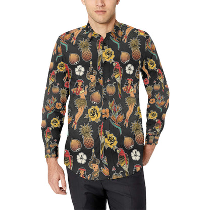 Hula Dancers Hawaiian Style Pattern Print Design 0 Men's Long Sleeve Shirt