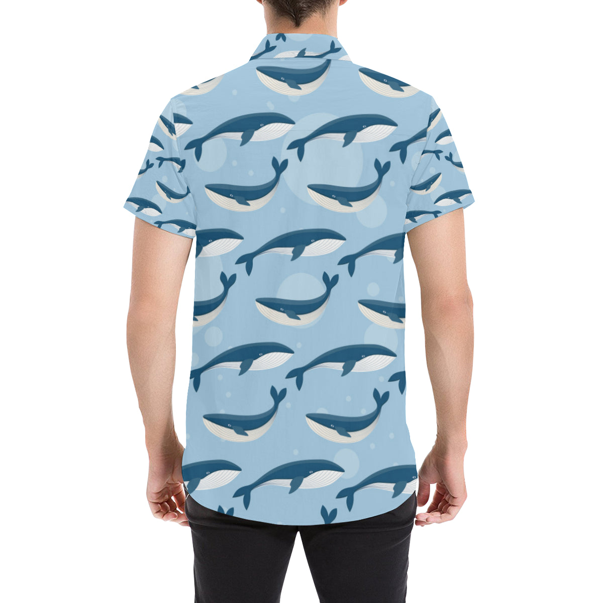 Blue Whale Pattern Print Design 02 Men's Short Sleeve Button Up Shirt