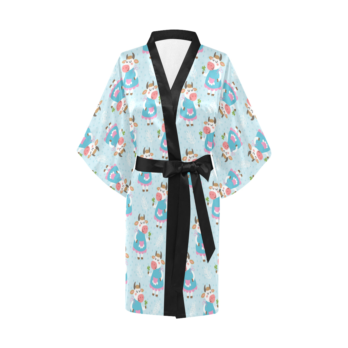 Cattle Happy Pattern Print Design 03 Women's Short Kimono