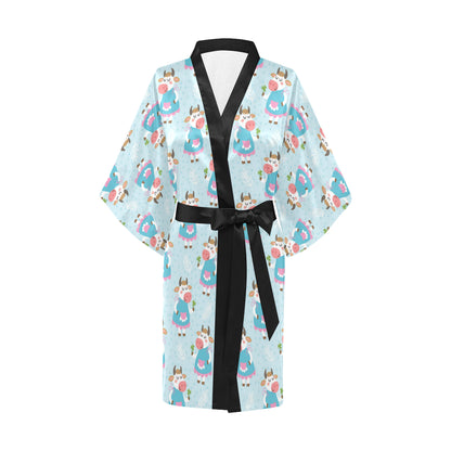 Cattle Happy Pattern Print Design 03 Women's Short Kimono