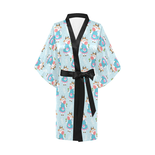 Cattle Happy Pattern Print Design 03 Women's Short Kimono