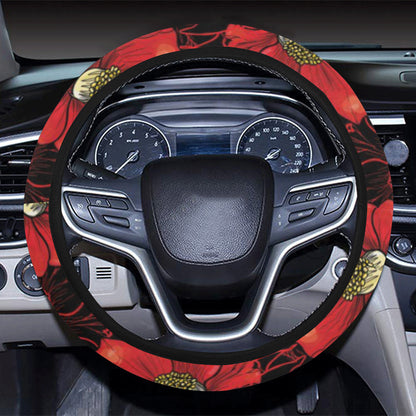 Camellia Pattern Print Design CM06 Steering Wheel Cover with Elastic Edge