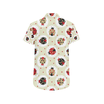 Ladybug Pattern Print Design 03 Men's Short Sleeve Button Up Shirt
