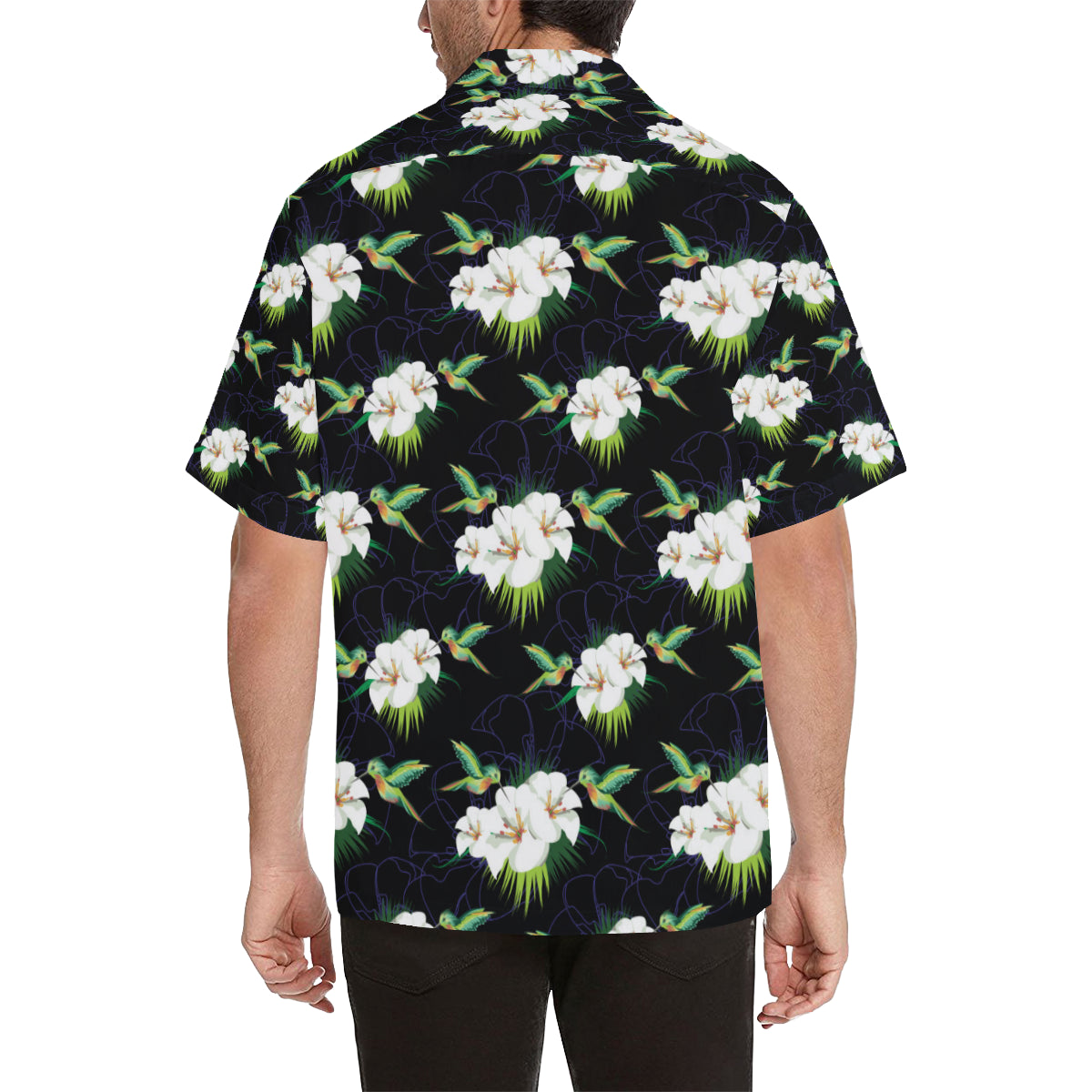Hummingbird with Flower Pattern Print Design 03 Men's Hawaiian Shirt