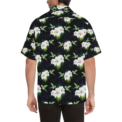 Hummingbird with Flower Pattern Print Design 03 Men's Hawaiian Shirt