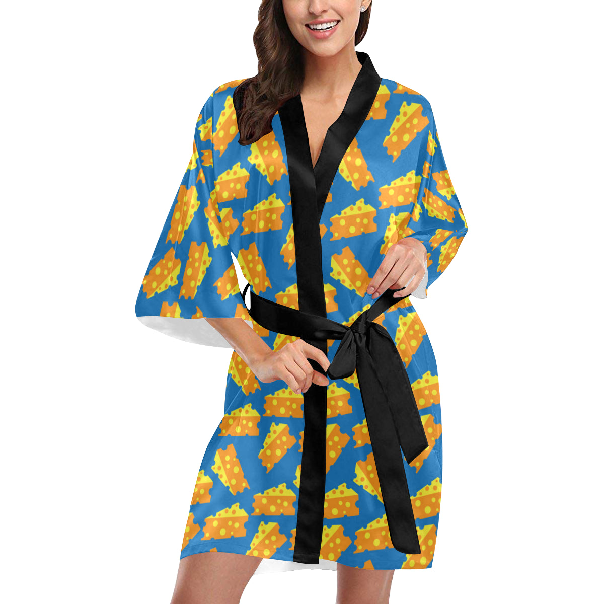 Cheese Pattern Print Design 05 Women's Short Kimono