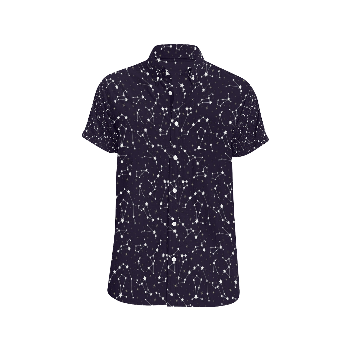 Zodiac Star Pattern Design Print Men's Short Sleeve Button Up Shirt