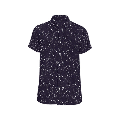 Zodiac Star Pattern Design Print Men's Short Sleeve Button Up Shirt