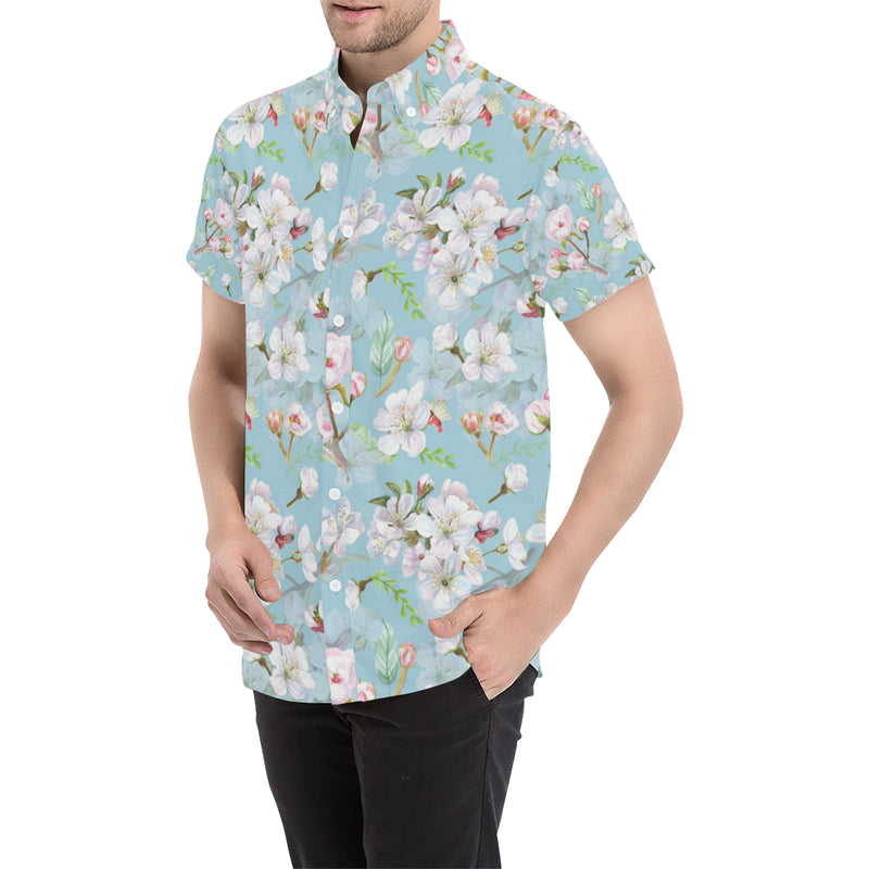 Apple blossom Pattern Print Design AB06 Men's Short Sleeve Button Up Shirt