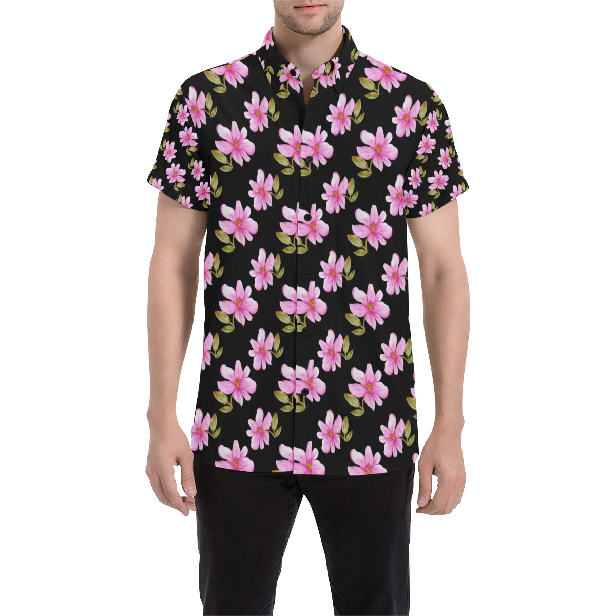 Magnolia Pattern Print Design MAG06 Men's Short Sleeve Button Up Shirt