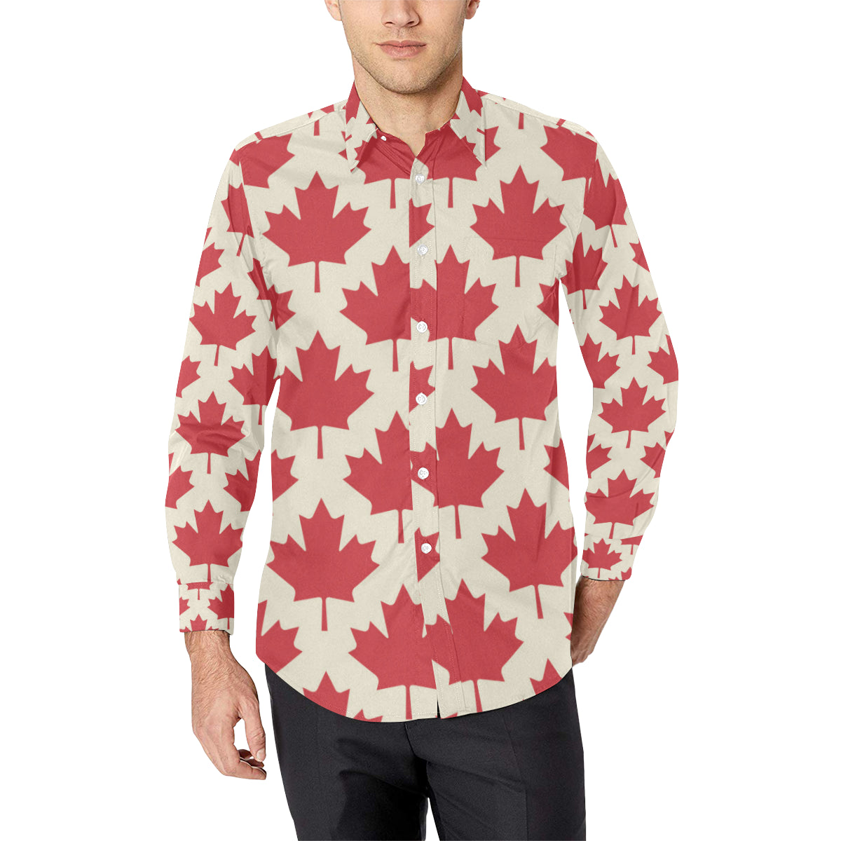 Maple Leaf Pattern Print Design 03 Men's Long Sleeve Shirt
