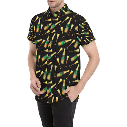 Champagne Pattern Print Design 02 Men's Short Sleeve Button Up Shirt