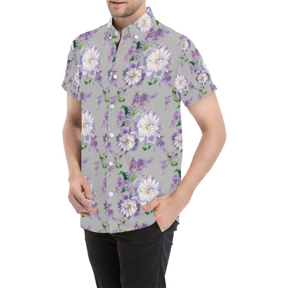 Lilac Pattern Print Design LI07 Men's Short Sleeve Button Up Shirt