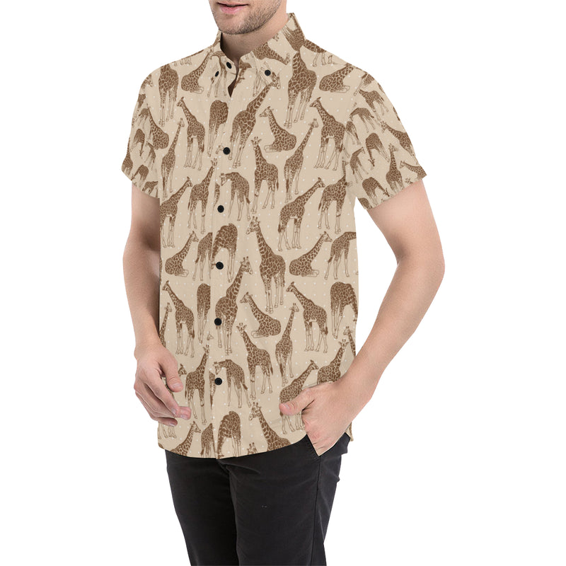 Giraffe Pattern Design Print Men's Short Sleeve Button Up Shirt