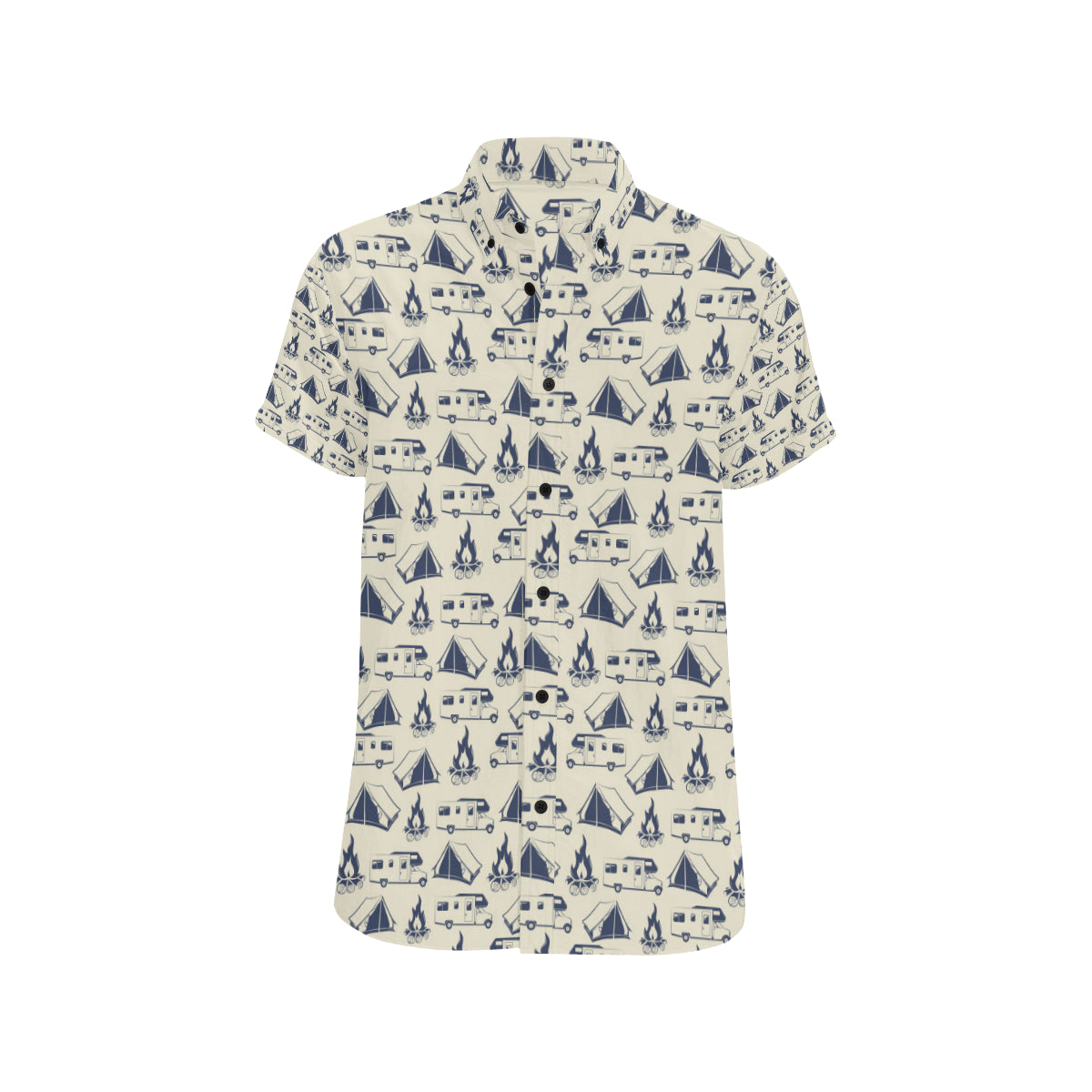 Campfire Pattern Print Design 01 Men's Short Sleeve Button Up Shirt