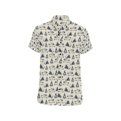 Campfire Pattern Print Design 01 Men's Short Sleeve Button Up Shirt