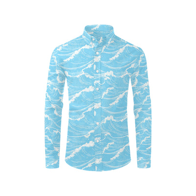 Ocean Wave Pattern Print Design A01 Men's Long Sleeve Shirt