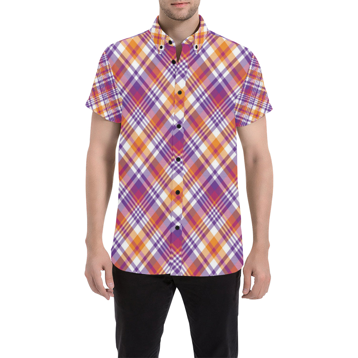 Madras Pattern Print Design 02 Men's Short Sleeve Button Up Shirt