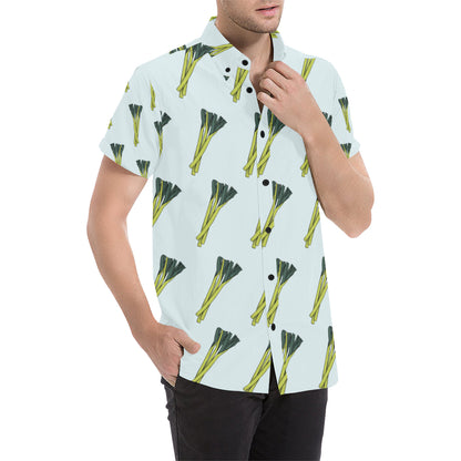 Leek Pattern Print Design 03 Men's Short Sleeve Button Up Shirt