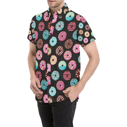 Donut Pattern Print Design DN02 Men's Short Sleeve Button Up Shirt