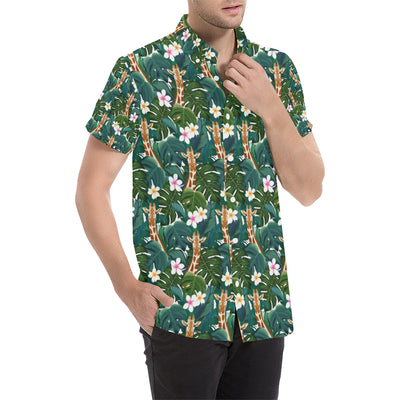 Giraffe Jungle Design Print Men's Short Sleeve Button Up Shirt