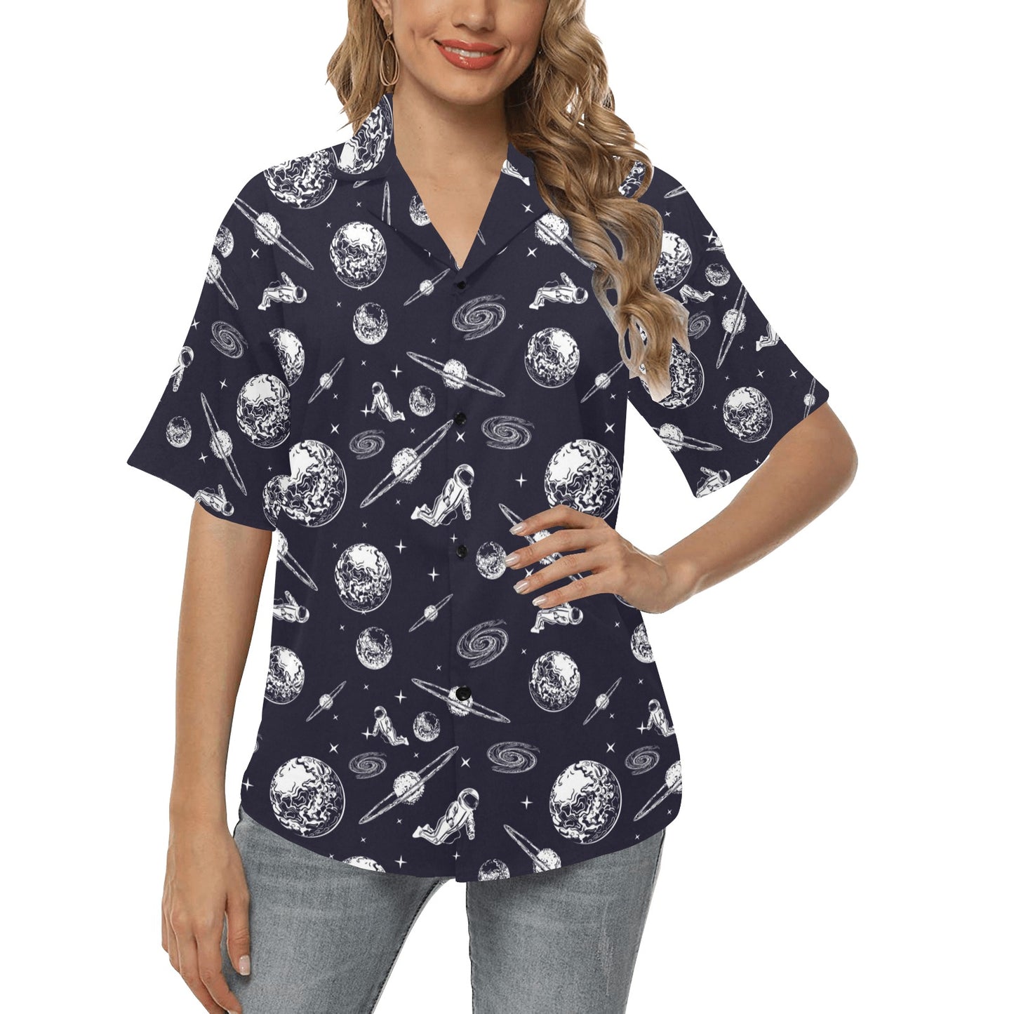 Space Astronaut Print Design LKS302 Women's Hawaiian Shirt