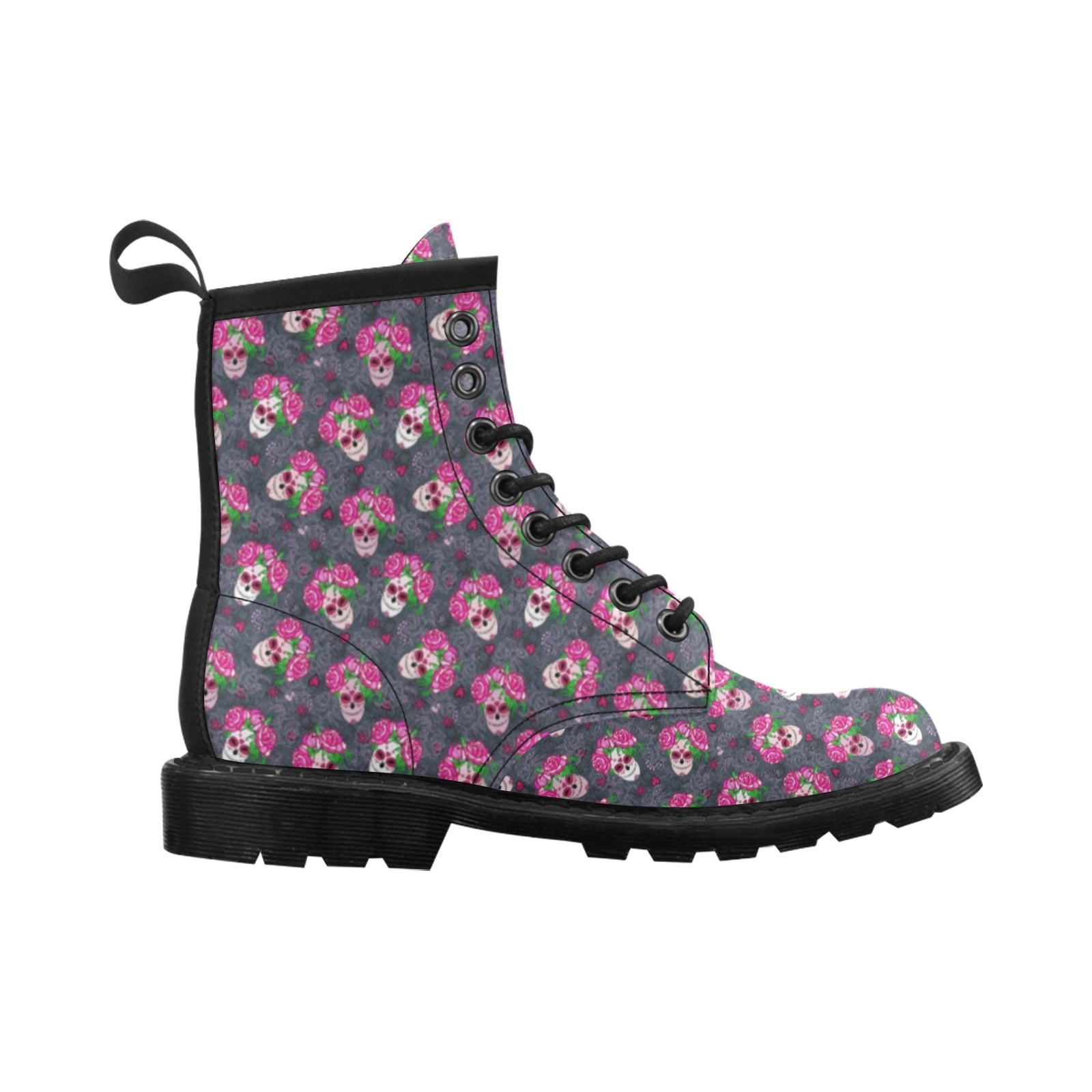 Sugar Skull Pink Rose Themed Print Women's Boots