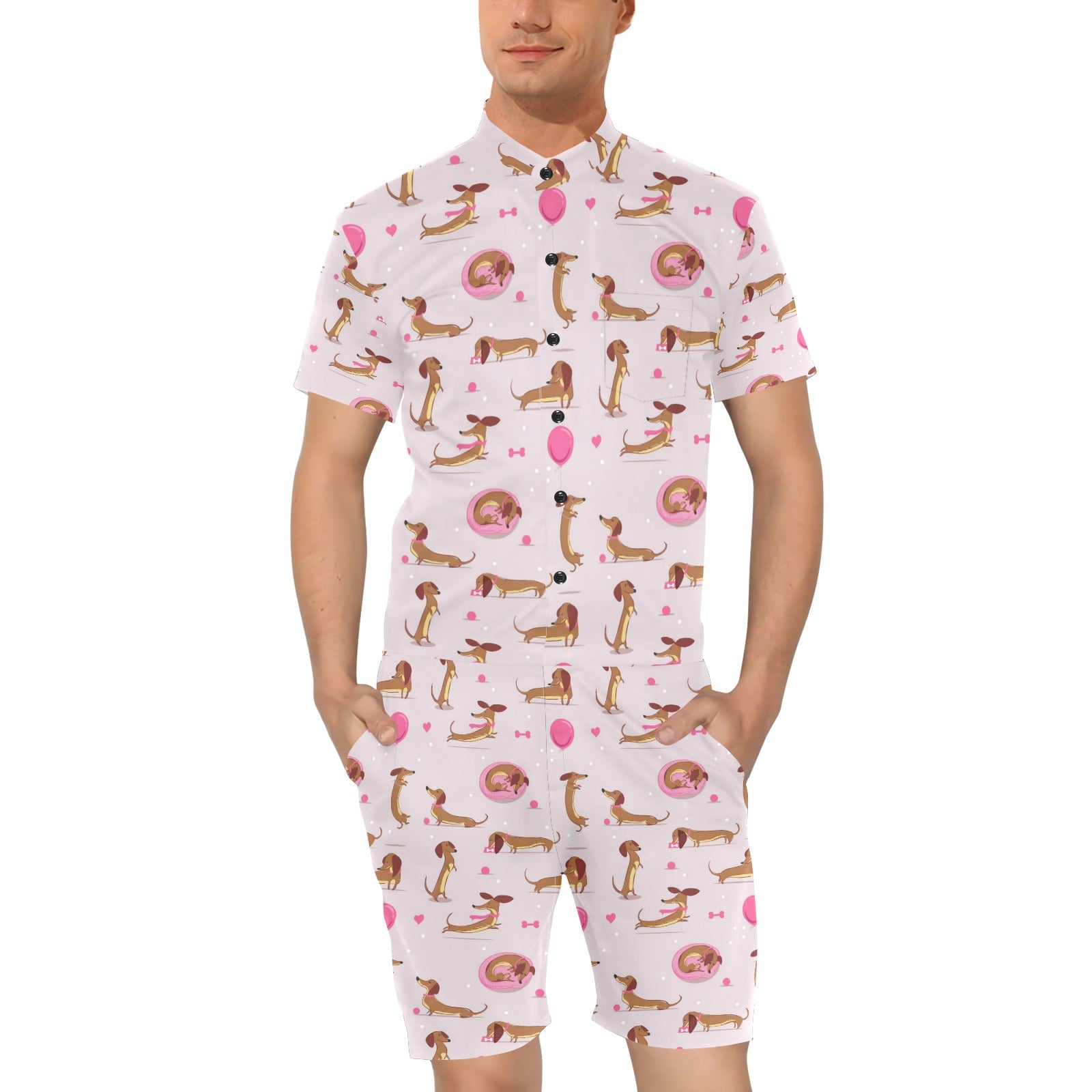 Dachshund Pattern Print Design 10 Men's Romper