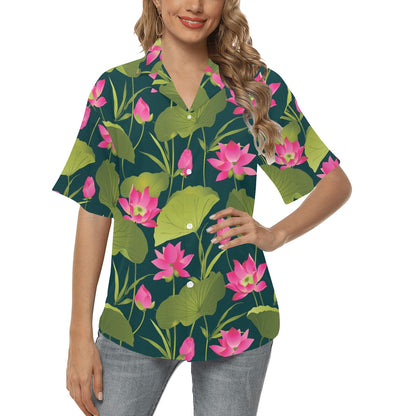 Water Lily Pattern Print Design WL09 Women's Hawaiian Shirt