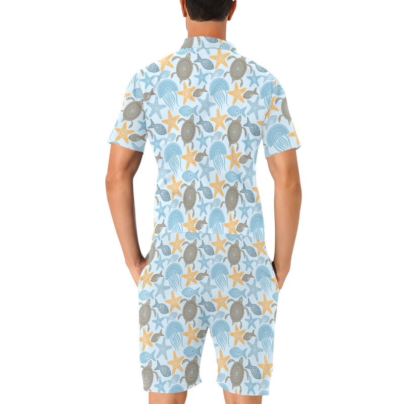 Polynesian Jellyfish Turtle Print Men's Romper